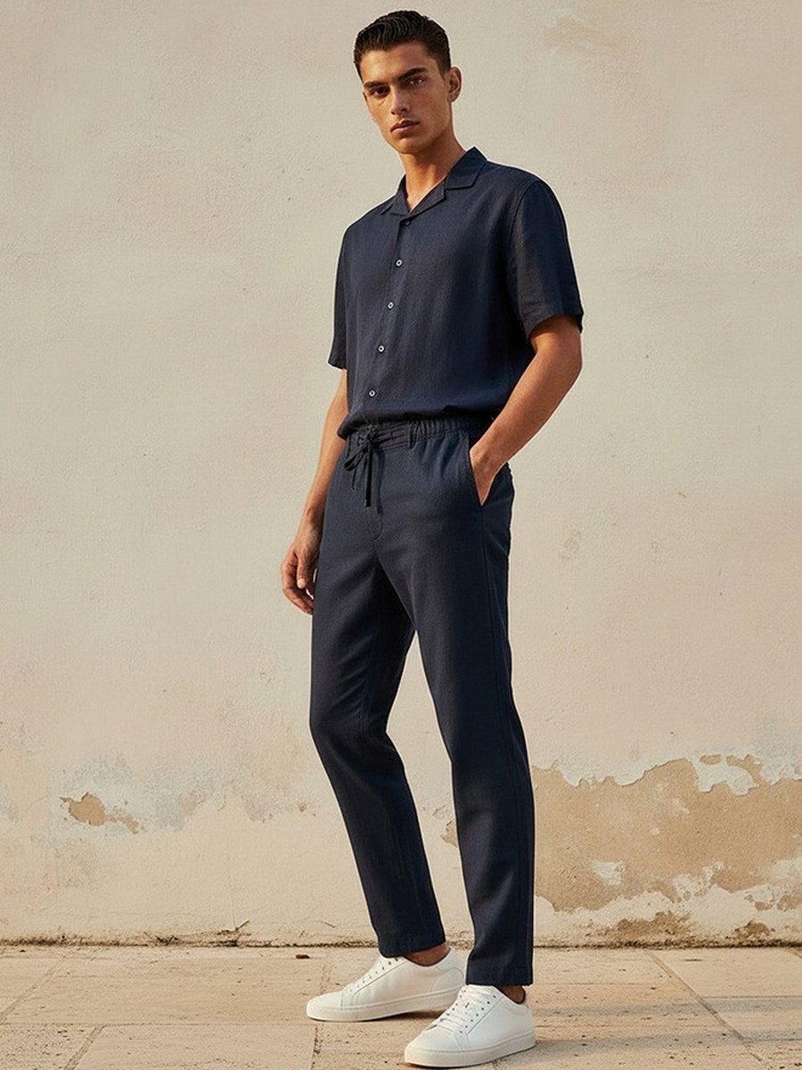 Relaxed Fit Linen Blend Pants