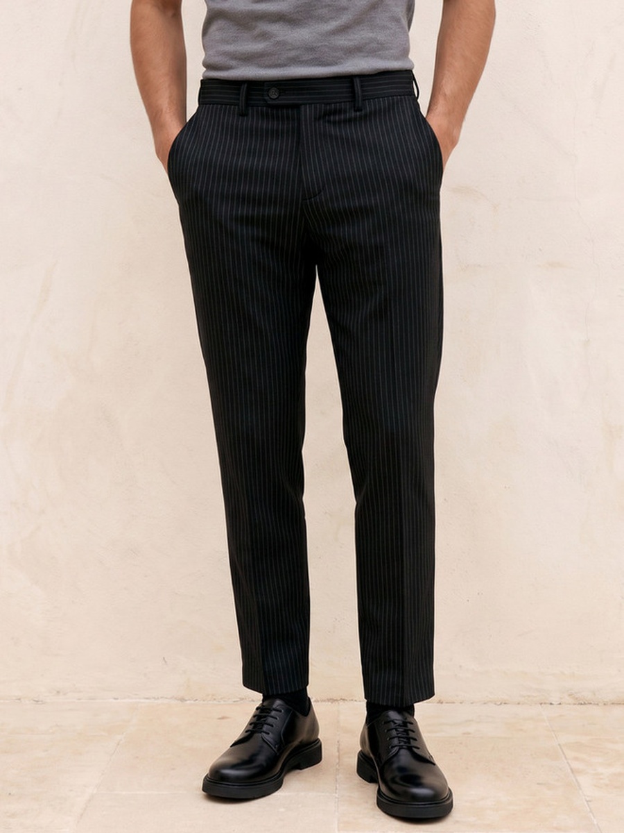 Regular Fit Striped Formal Trousers