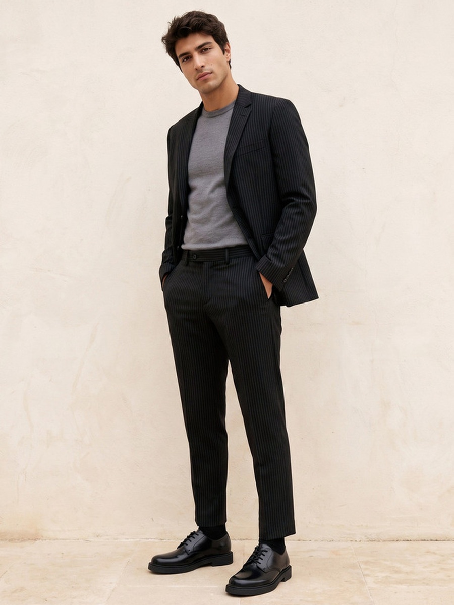 Regular Fit Striped Formal Trousers