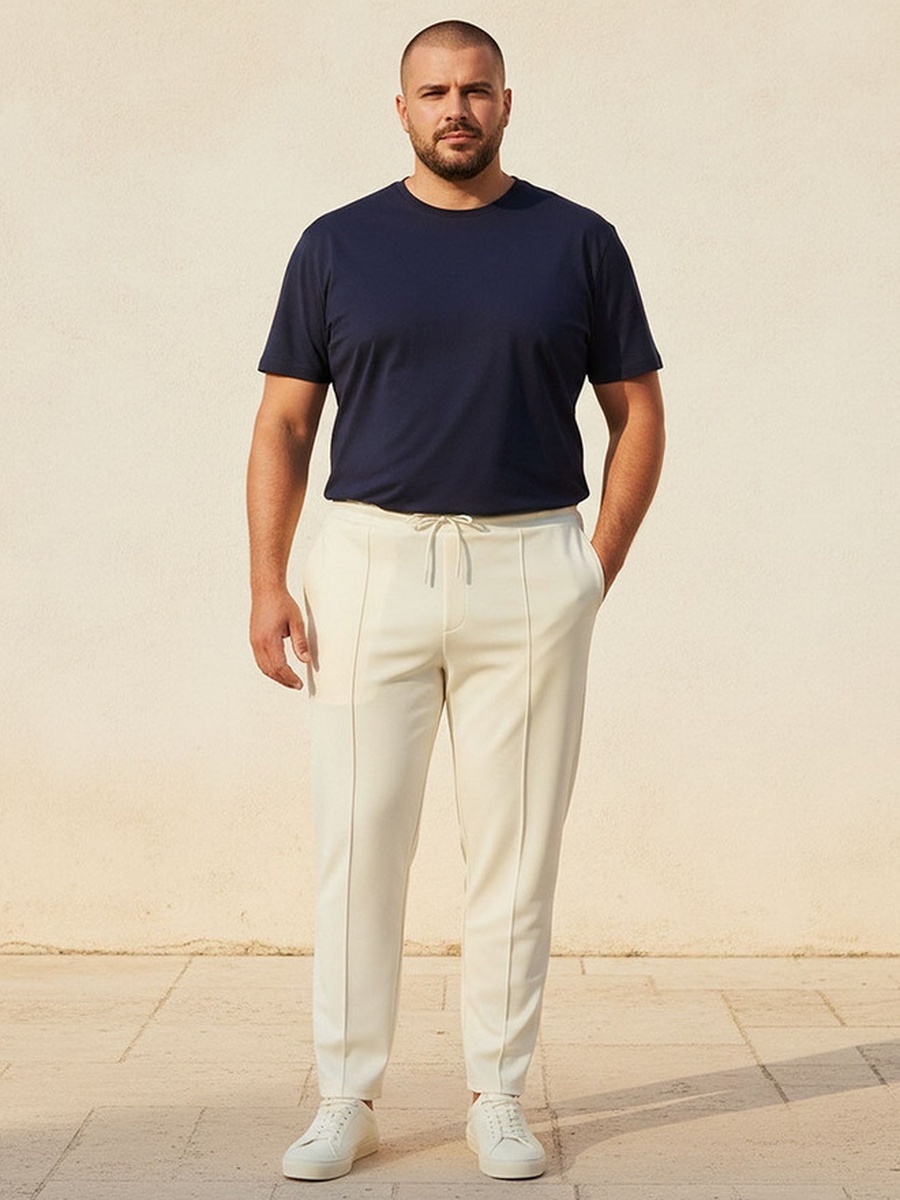 Men Regular Fit Pants with Drawstring Closure