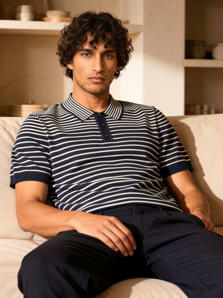 Short Sleeves Striped Polo T-Shirt
