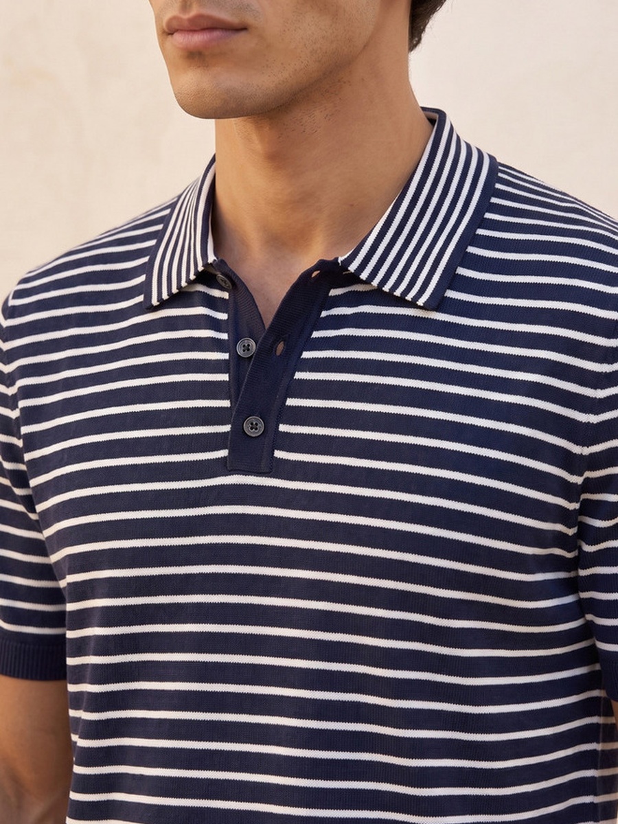 Short Sleeves Striped Polo T-Shirt