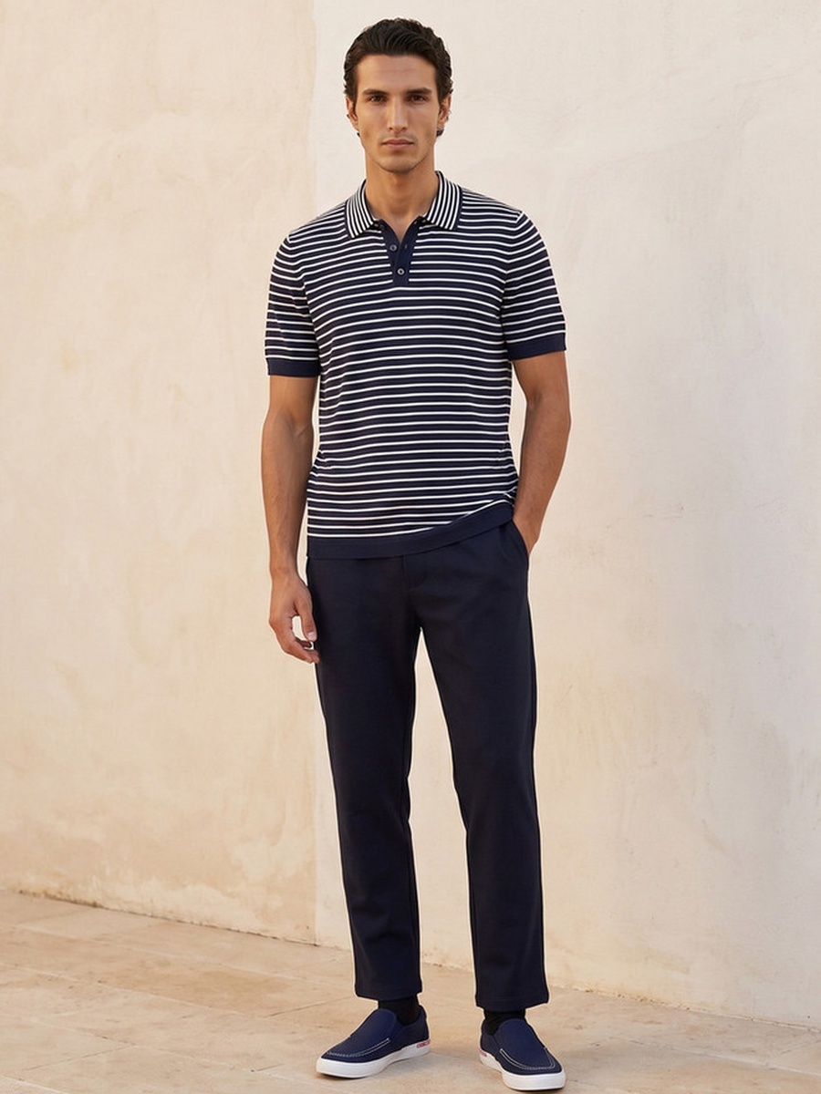 Short Sleeves Striped Polo T-Shirt