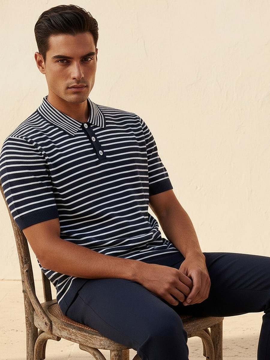 Short Sleeves Striped Polo T-Shirt