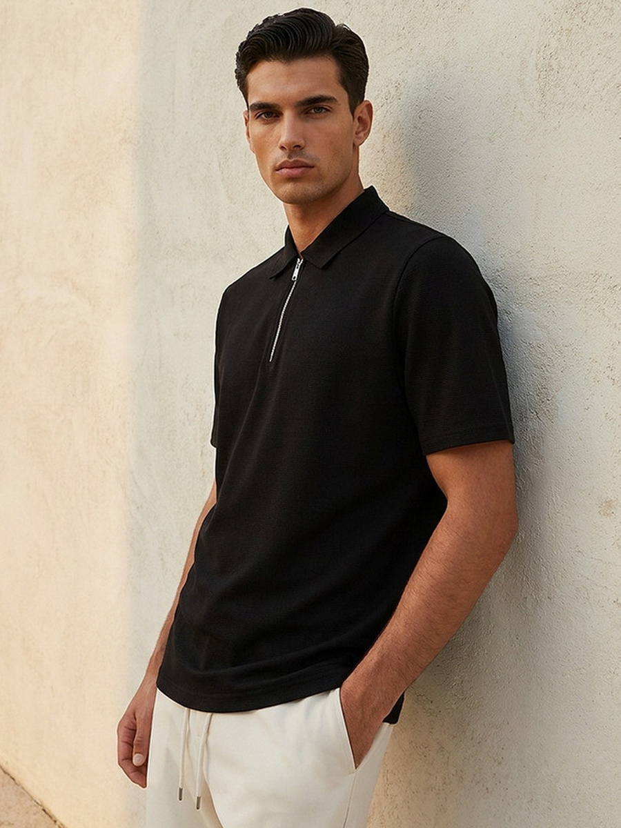 Short Sleeves Textured Polo T-Shirt