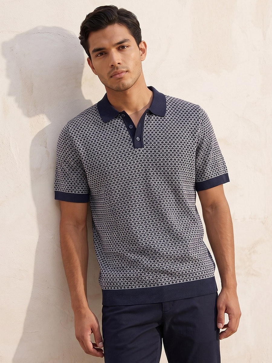 Short Sleeves Jacquard Polo T-Shirt
