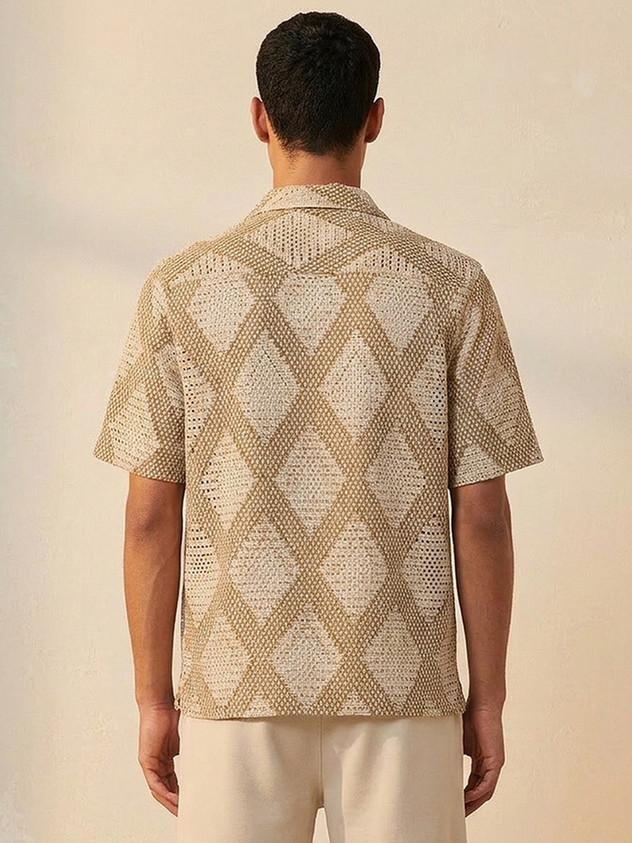Regular Fit Collared Mesh Textured Short Sleeves Shirt