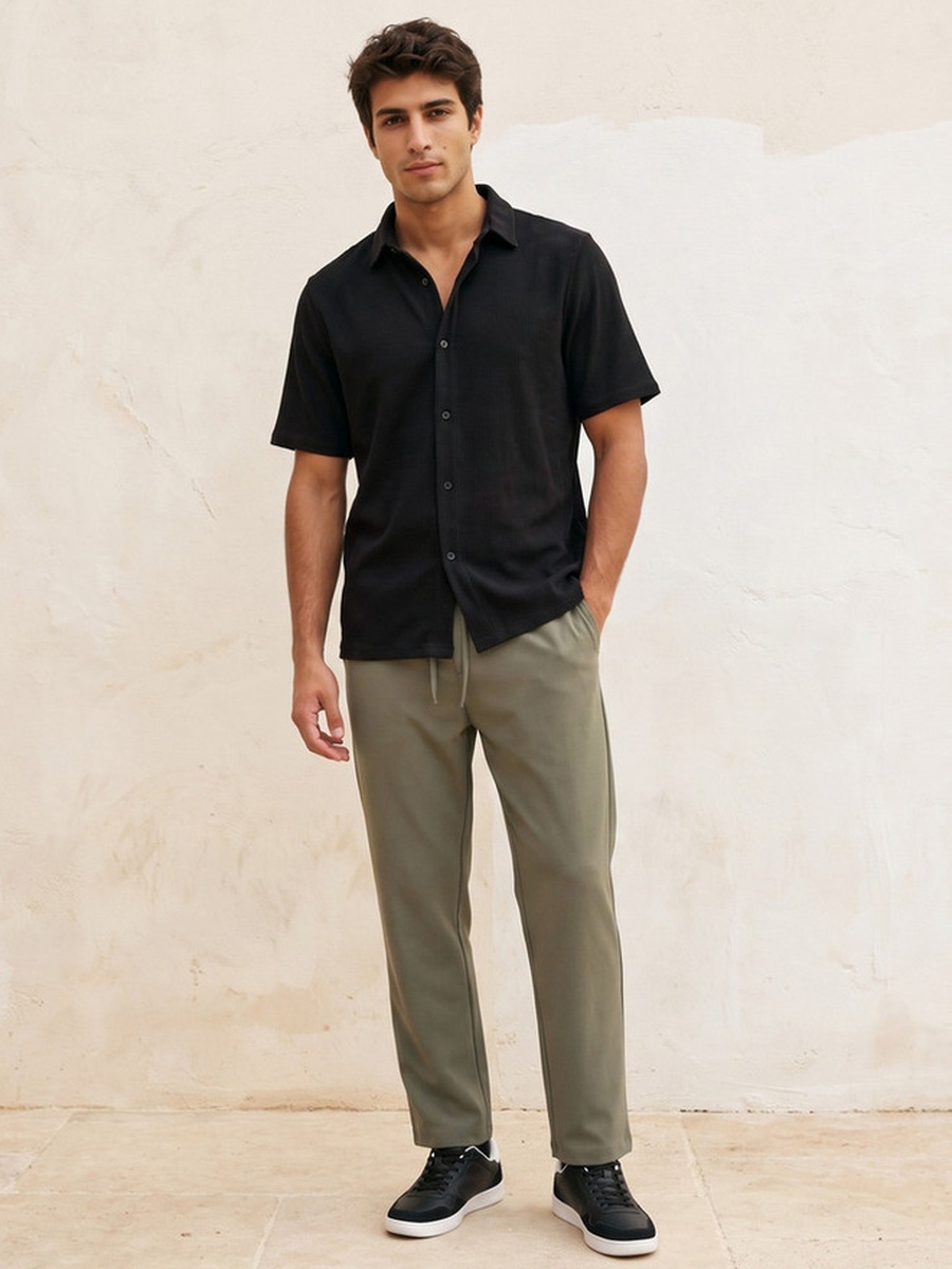 Regular Fit Collared Textured Short Sleeves Shirt