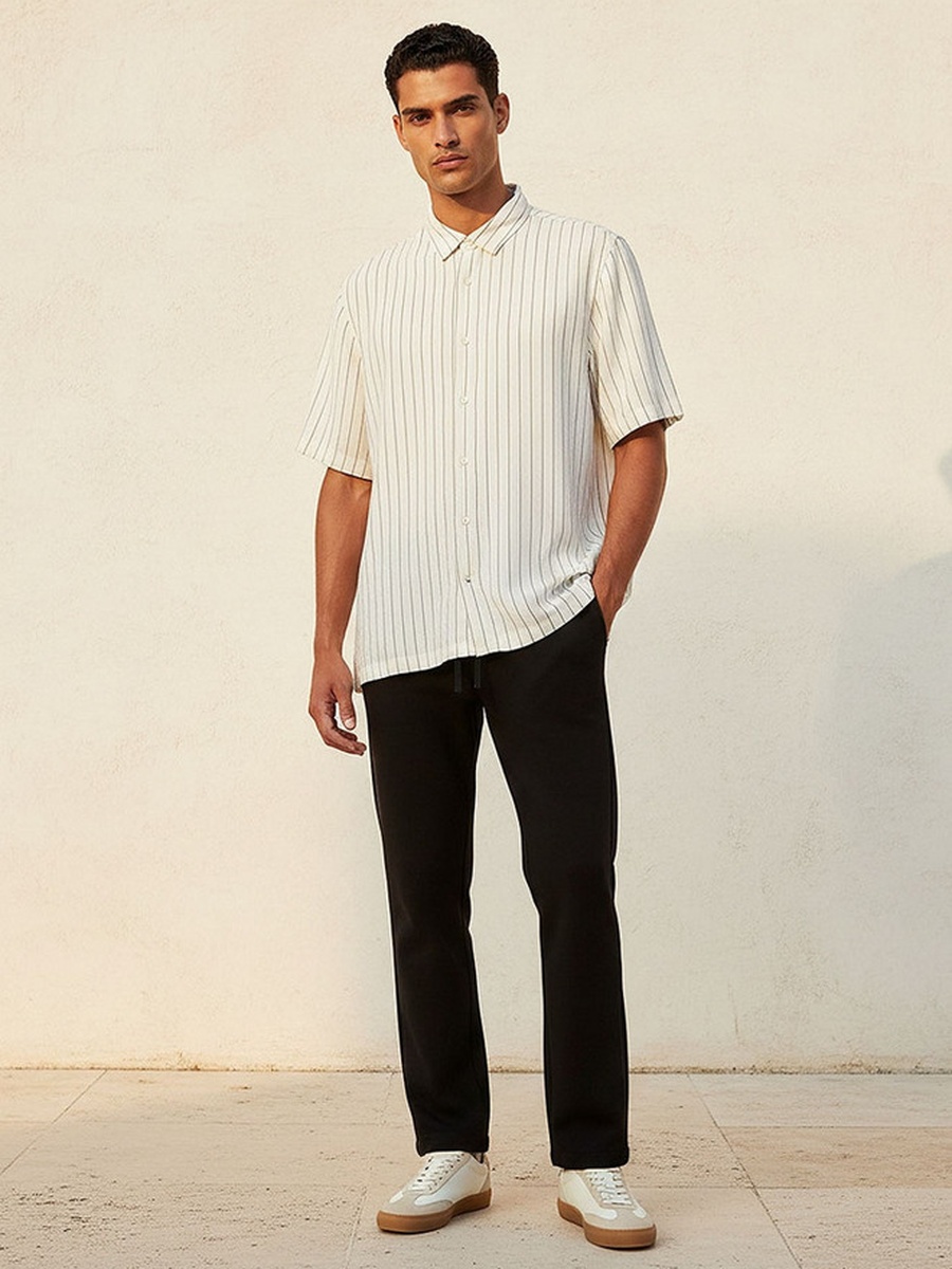 Regular Fit Collared Striped Short Sleeves Shirt