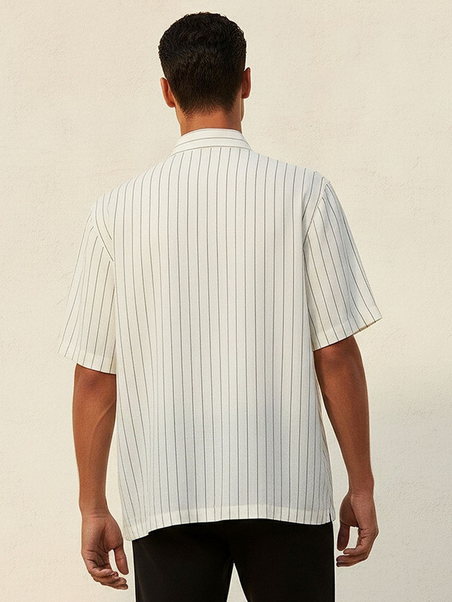 Regular Fit Collared Striped Short Sleeves Shirt