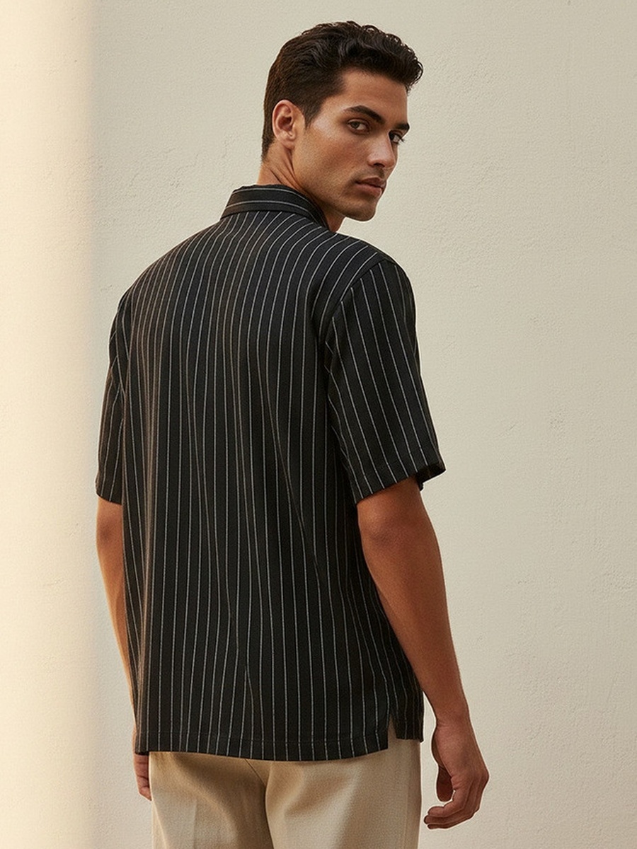 Regular Fit Collared Striped Short Sleeves Shirt