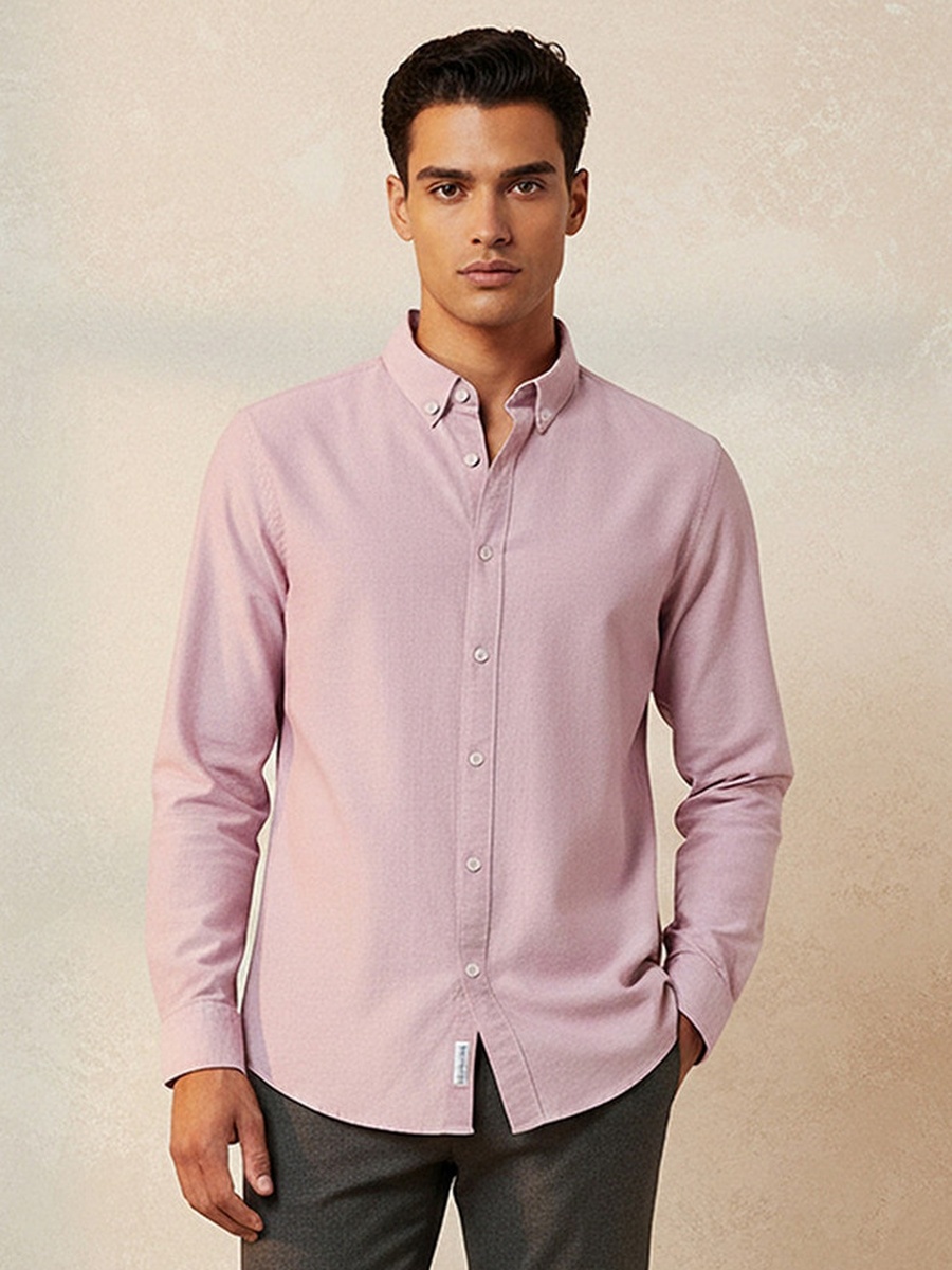 Regular Fit Button-Down Collar Textured Long Sleeves Shirt