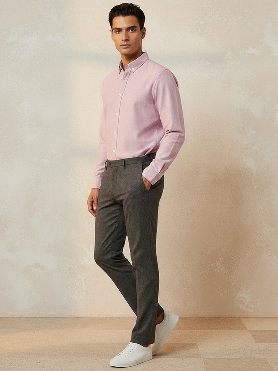 Regular Fit Button-Down Collar Textured Long Sleeves Shirt