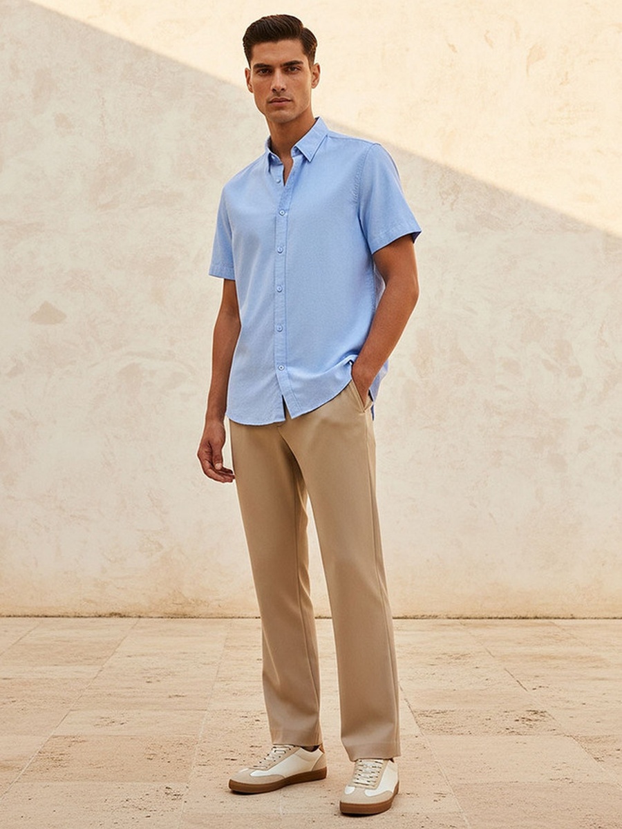 Regular Fit Collared Short Sleeves Shirt