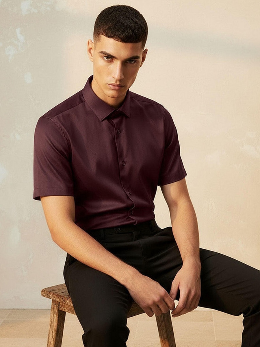 Slim Fit Collared Short Sleeves Shirt