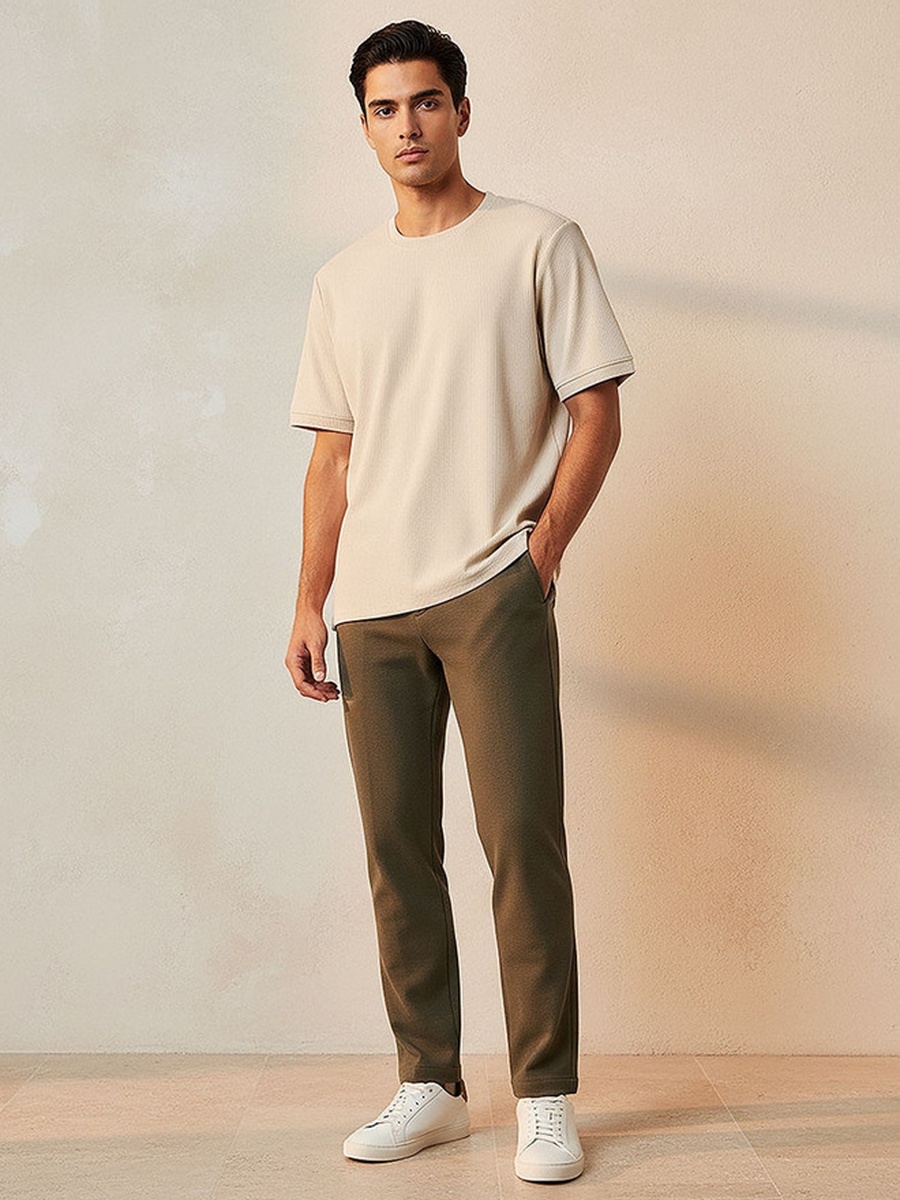 Crew Neck Short Sleeves Textured T-Shirt