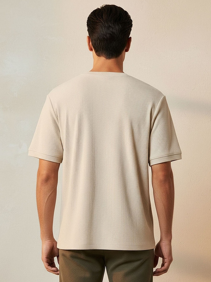 Crew Neck Short Sleeves Textured T-Shirt