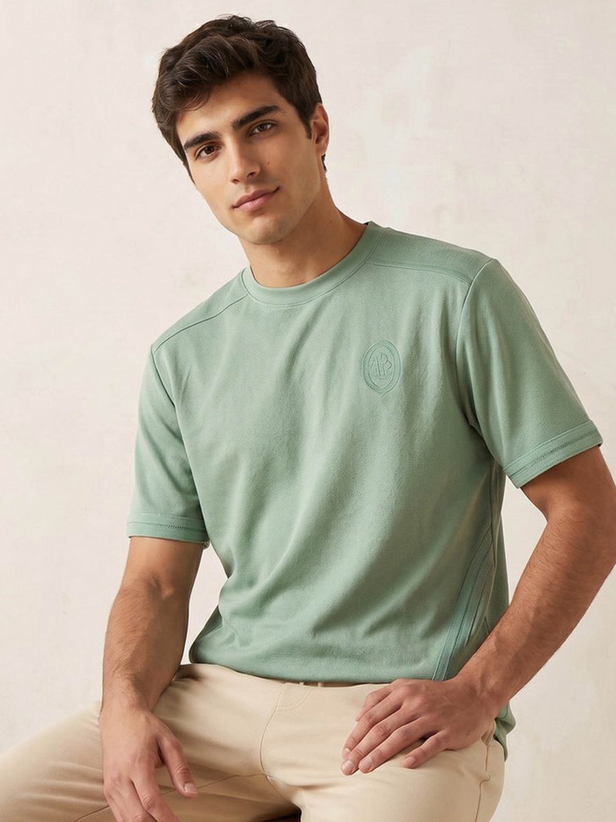 Crew Neck Short Sleeves Panelled T-Shirt