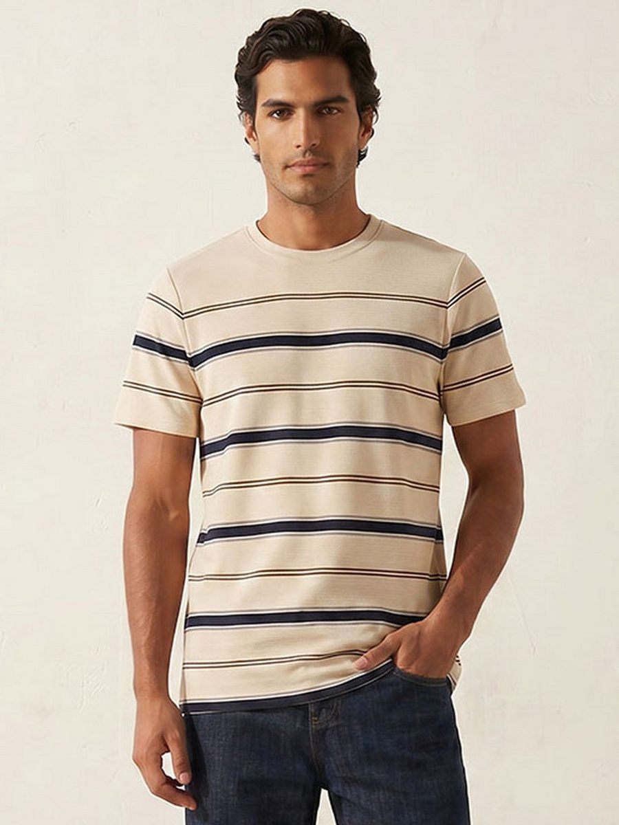 Crew Neck Short Sleeves Striped T-Shirt