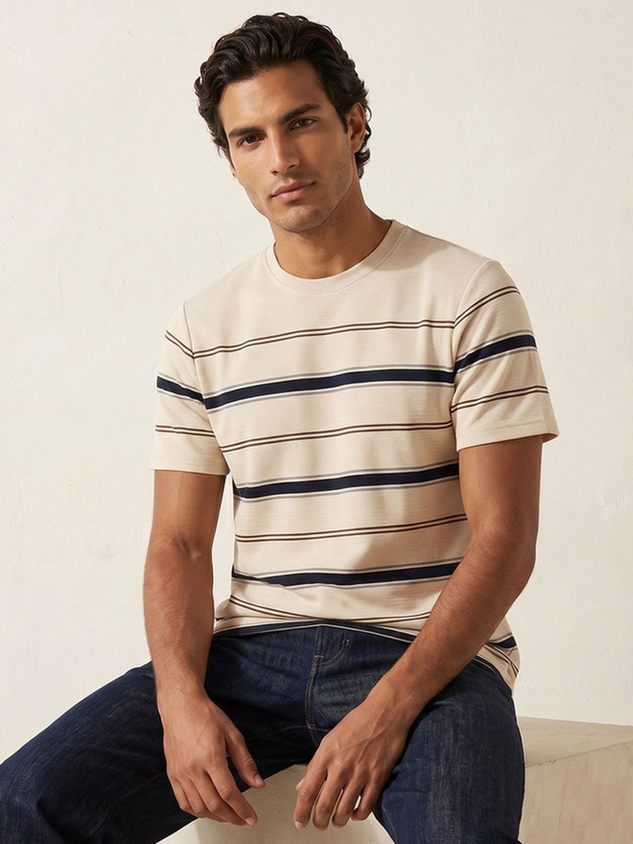 Crew Neck Short Sleeves Striped T-Shirt