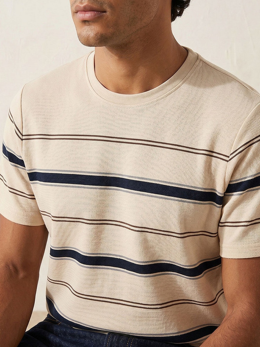 Crew Neck Short Sleeves Striped T-Shirt