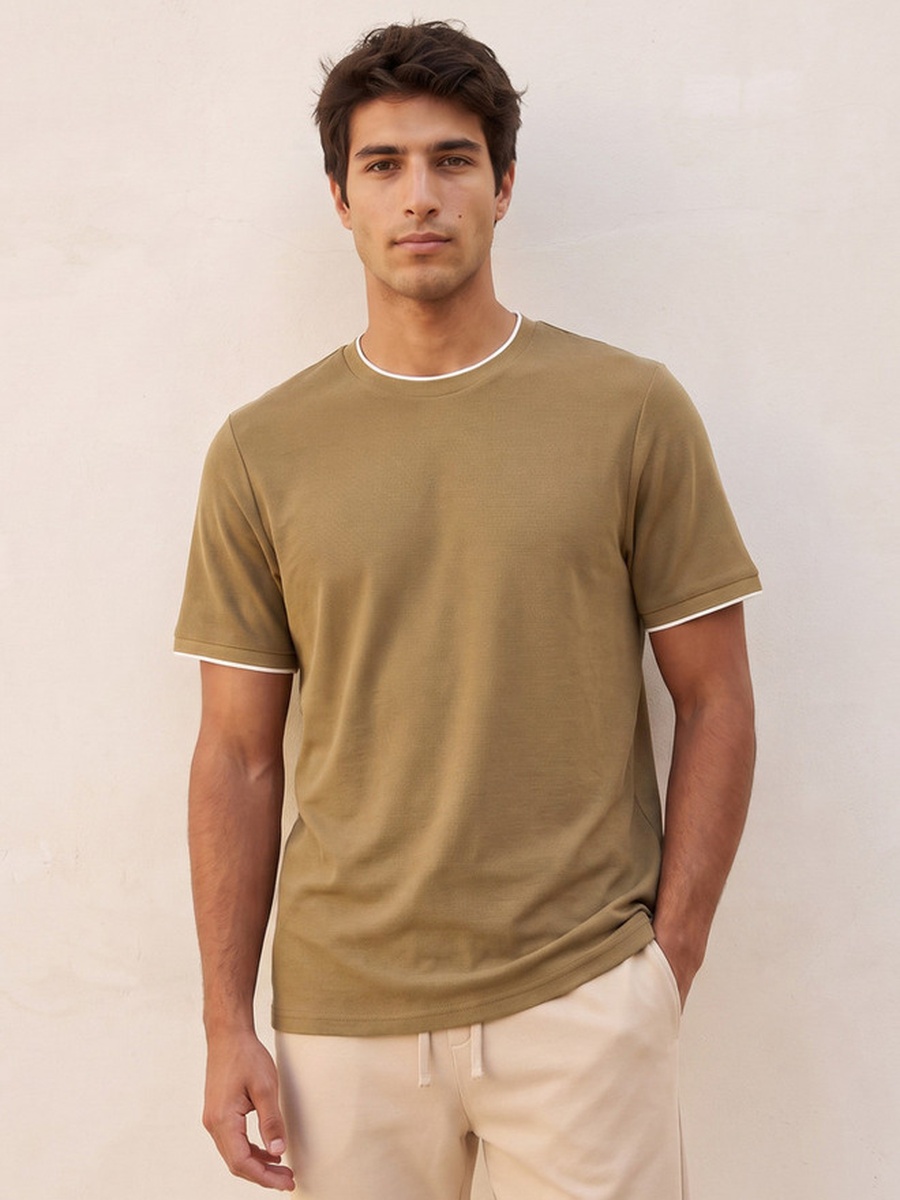 Regular Fit Crew Neck Short Sleeves Crepe Pique T-Shirt
