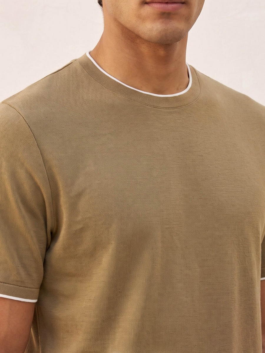 Regular Fit Crew Neck Short Sleeves Crepe Pique T-Shirt
