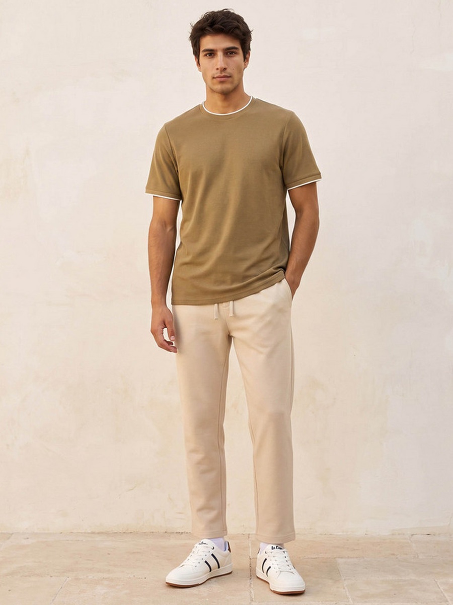 Regular Fit Crew Neck Short Sleeves Crepe Pique T-Shirt