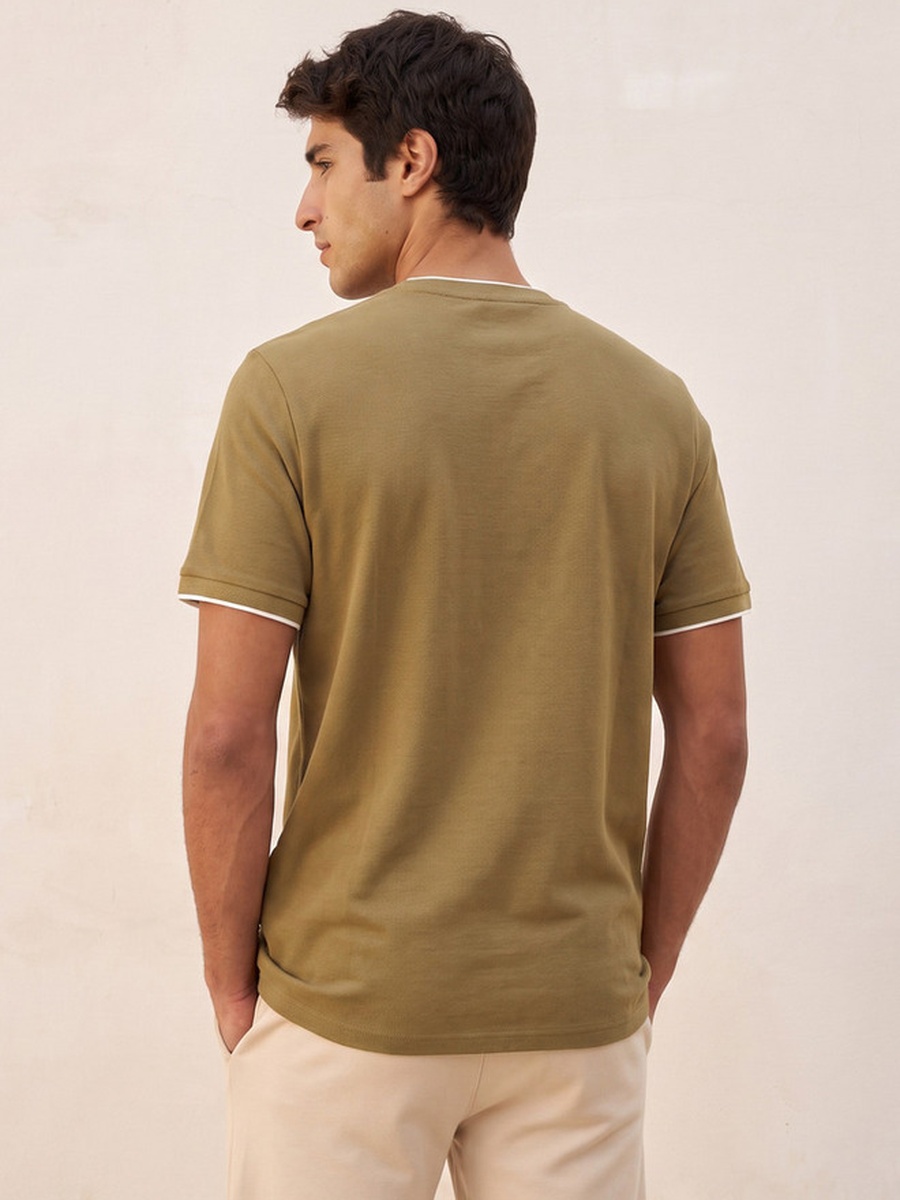 Regular Fit Crew Neck Short Sleeves Crepe Pique T-Shirt