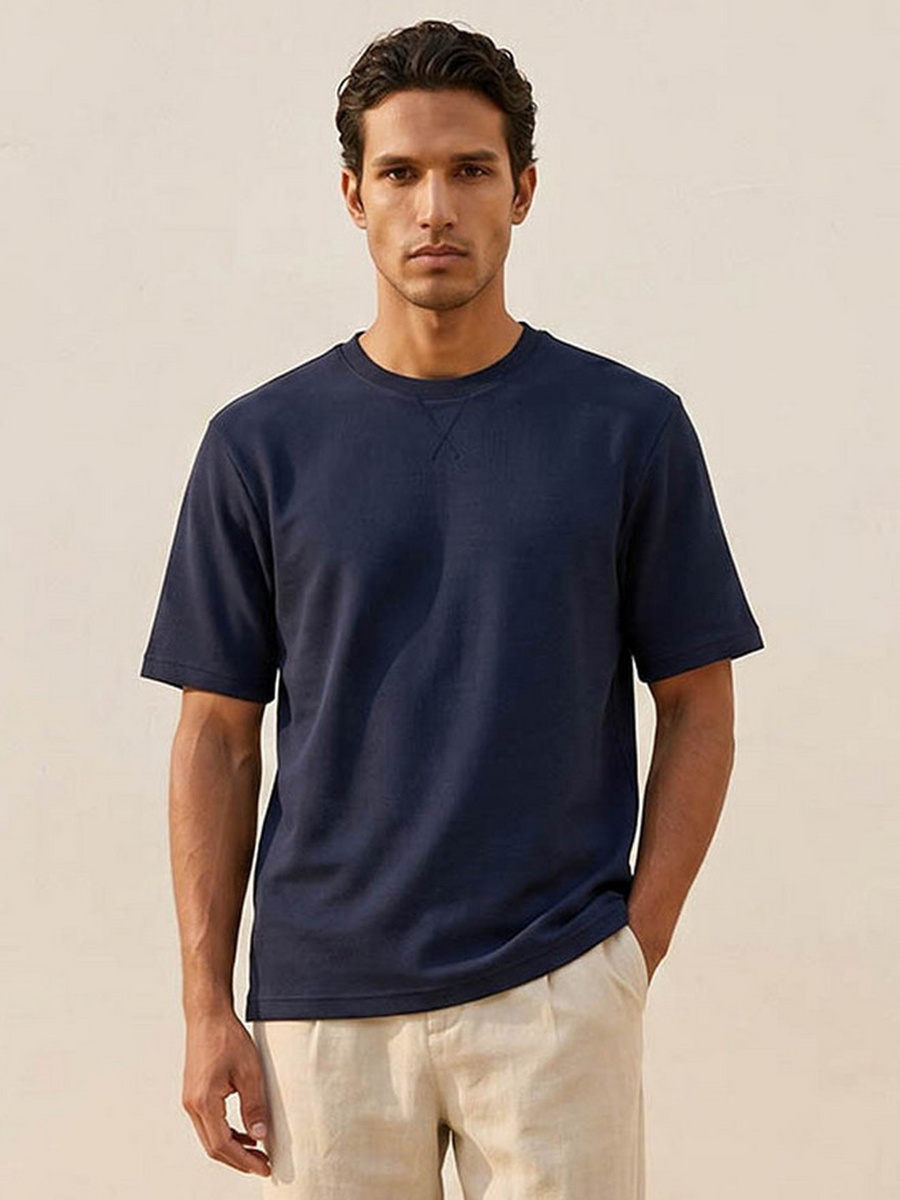 Regular Fit Crew Neck Short Sleeves Textured T-Shirt