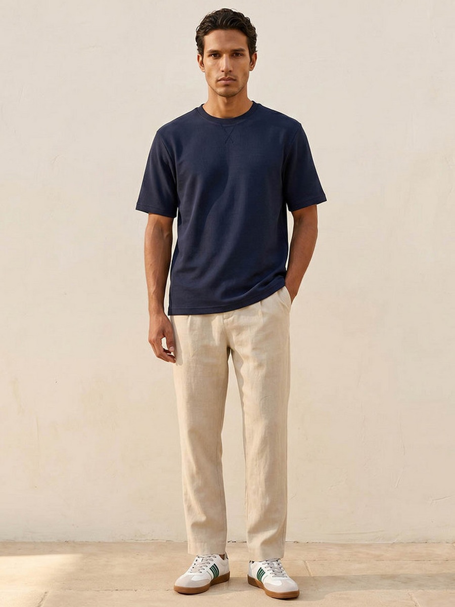 Regular Fit Crew Neck Short Sleeves Textured T-Shirt