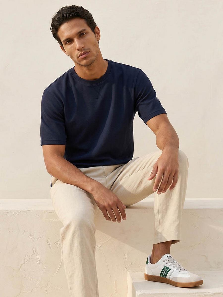 Regular Fit Crew Neck Short Sleeves Textured T-Shirt