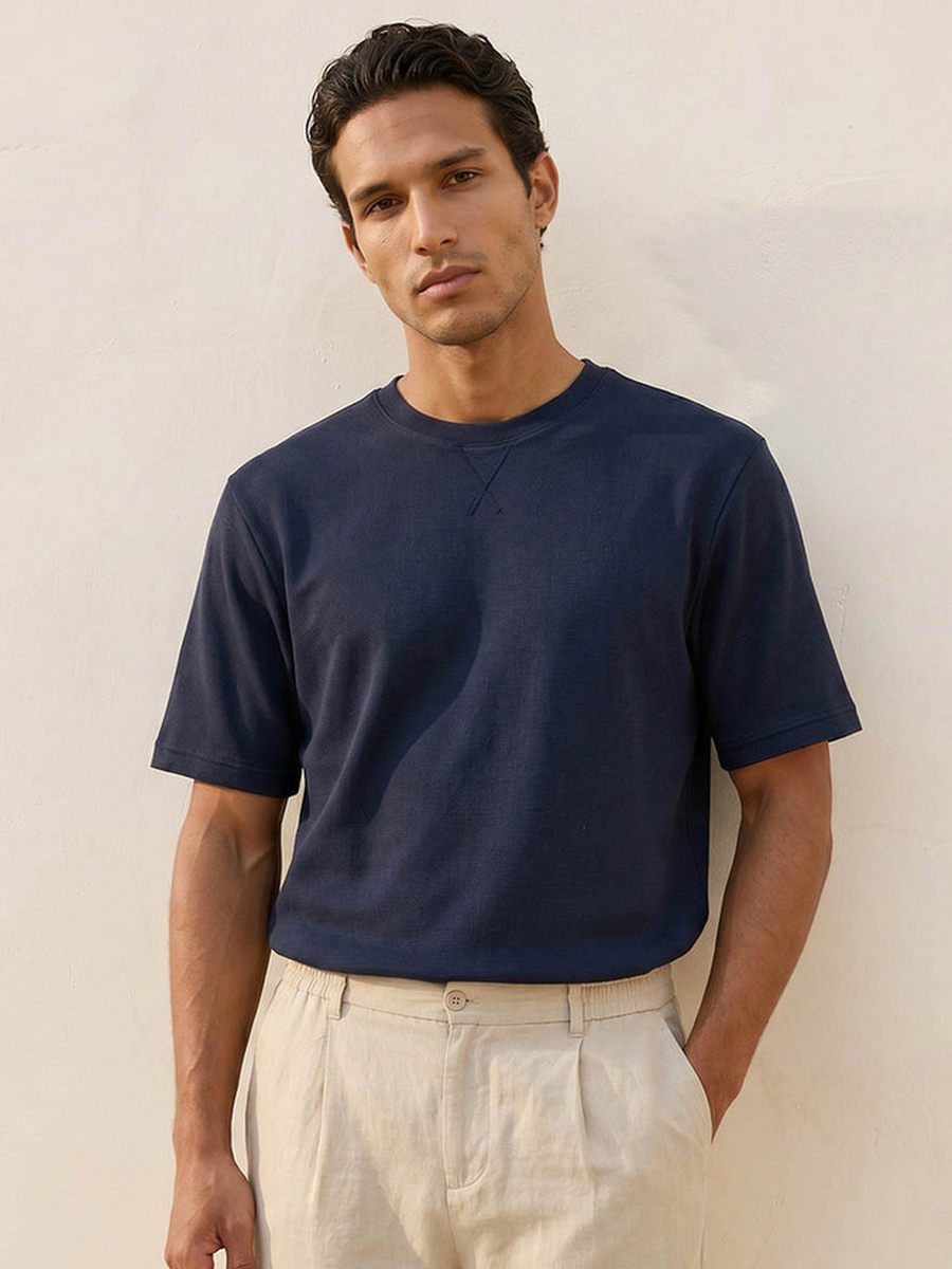 Regular Fit Crew Neck Short Sleeves Textured T-Shirt
