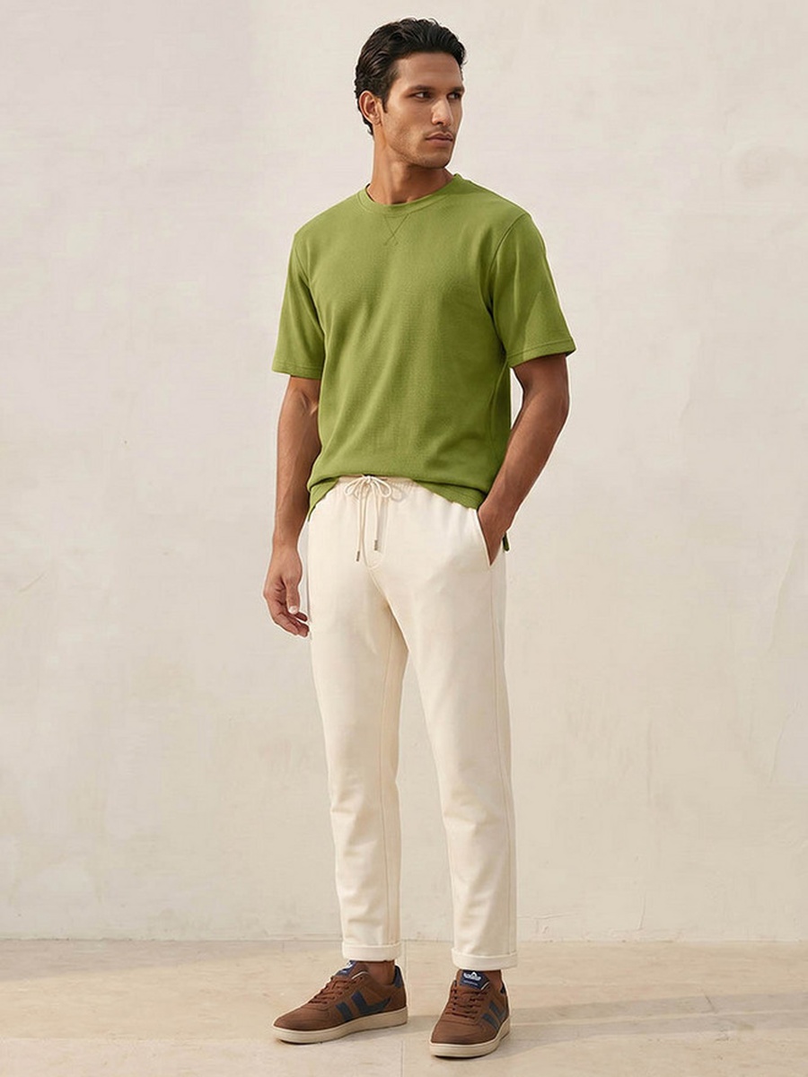 Regular Fit Crew Neck Short Sleeves Textured T-Shirt