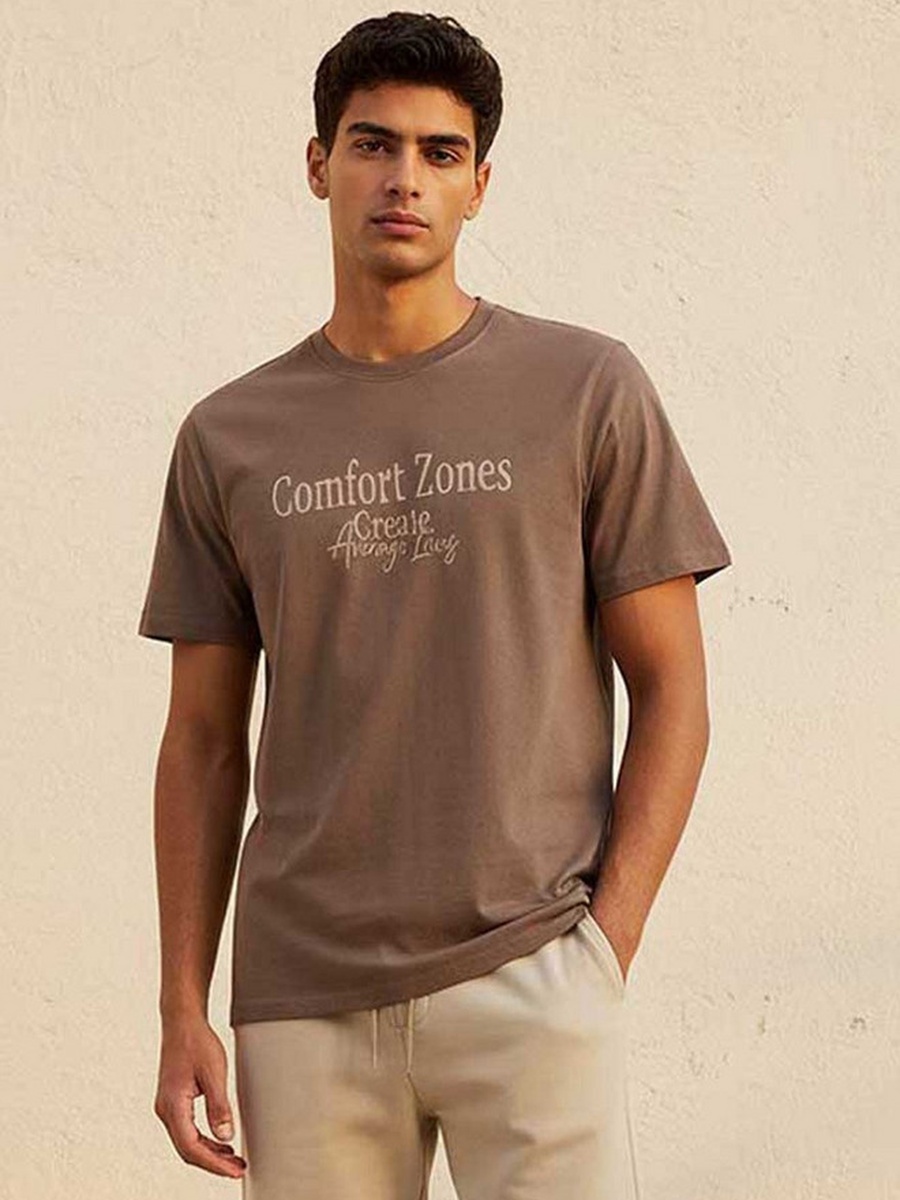 Slim Fit Crew Neck Short Sleeves Slogan Print T-Shirt