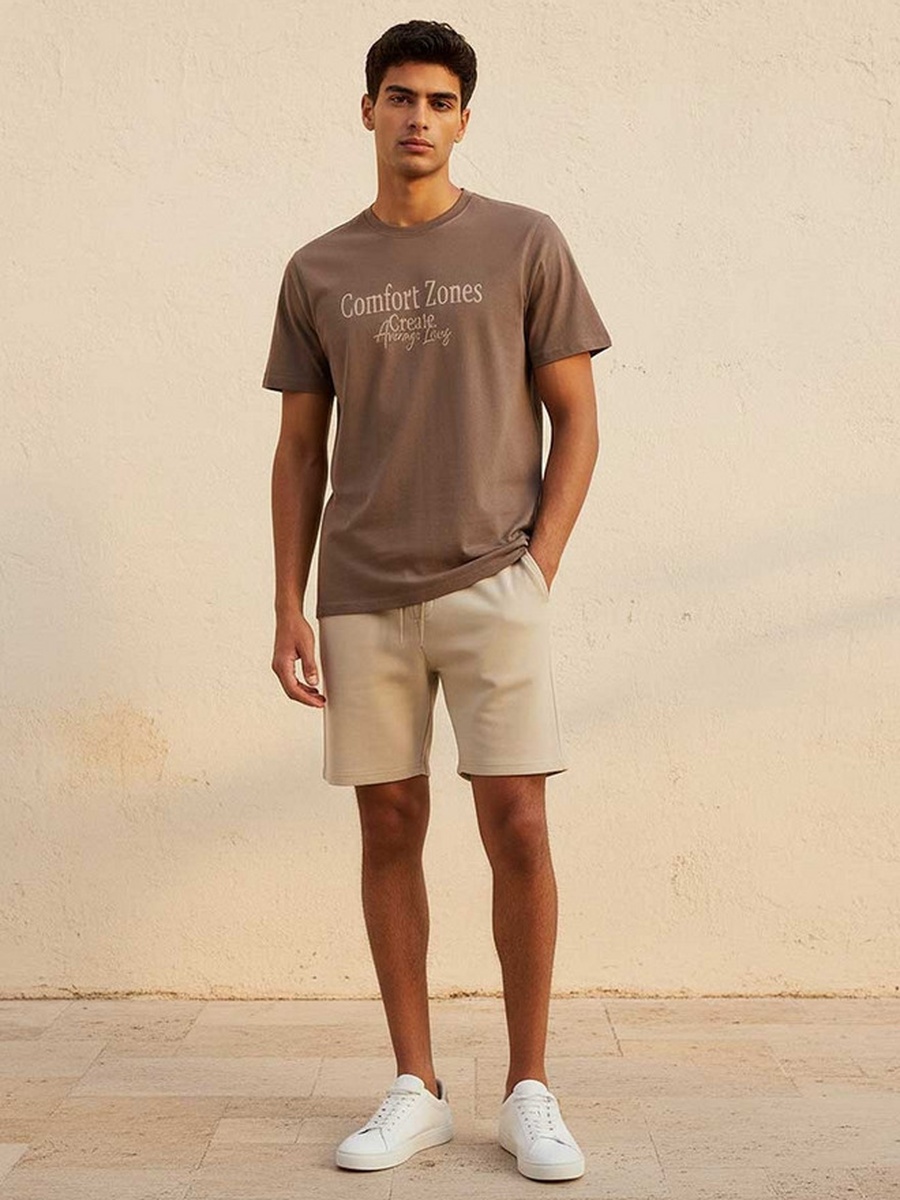 Slim Fit Crew Neck Short Sleeves Slogan Print T-Shirt