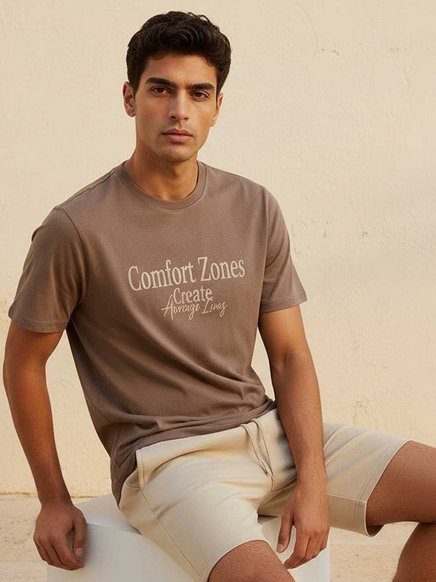 Slim Fit Crew Neck Short Sleeves Slogan Print T-Shirt