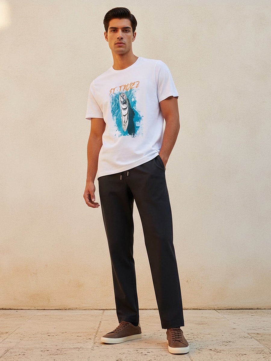 Men Slim Fit Crew Neck Short Sleeves Printed T-Shirt