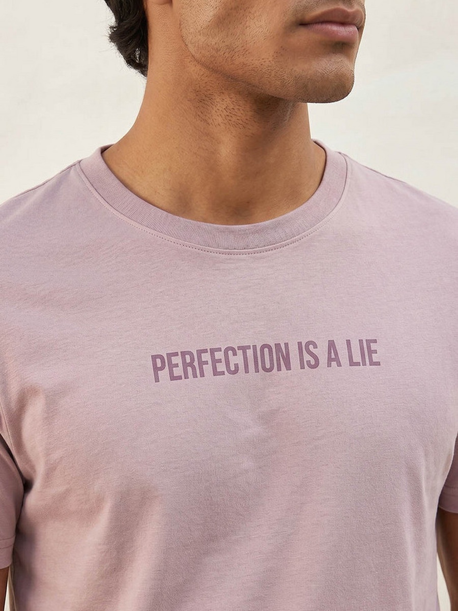 Slim Fit Crew Neck Slogan Print T-Shirt