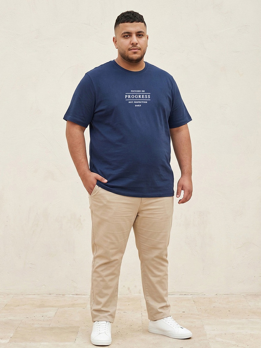 Plus Crew Neck Short Sleeves Slogan Print T-Shirt
