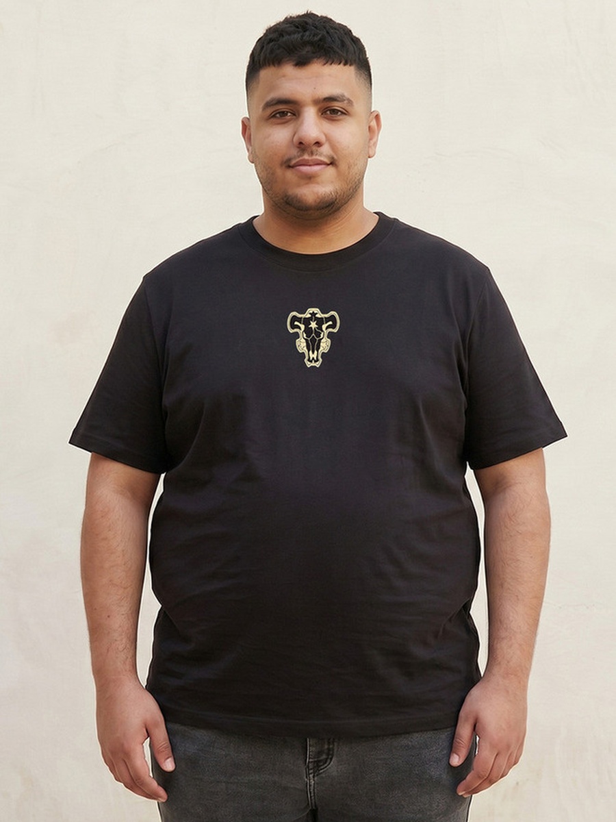 Plus Crew Neck Black Clover Printed T-Shirt