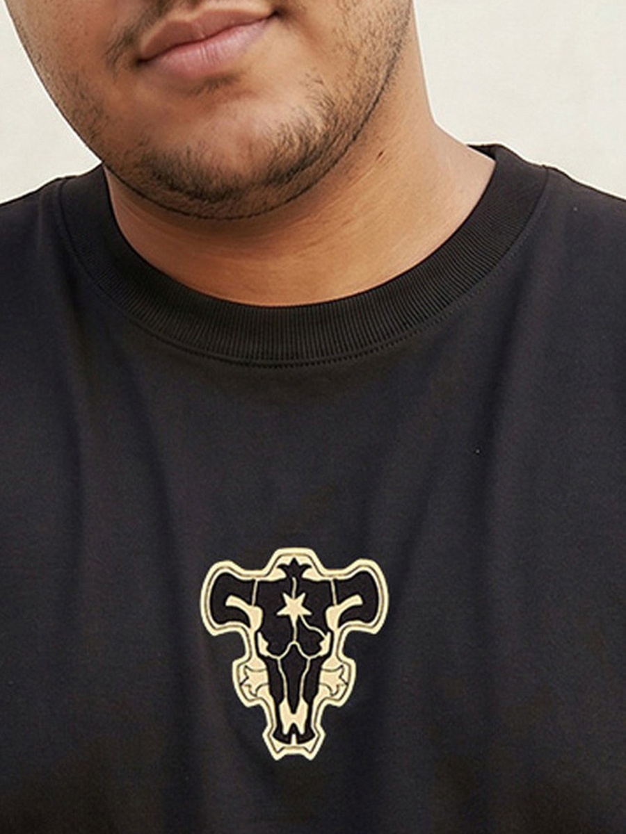 Plus Crew Neck Black Clover Printed T-Shirt