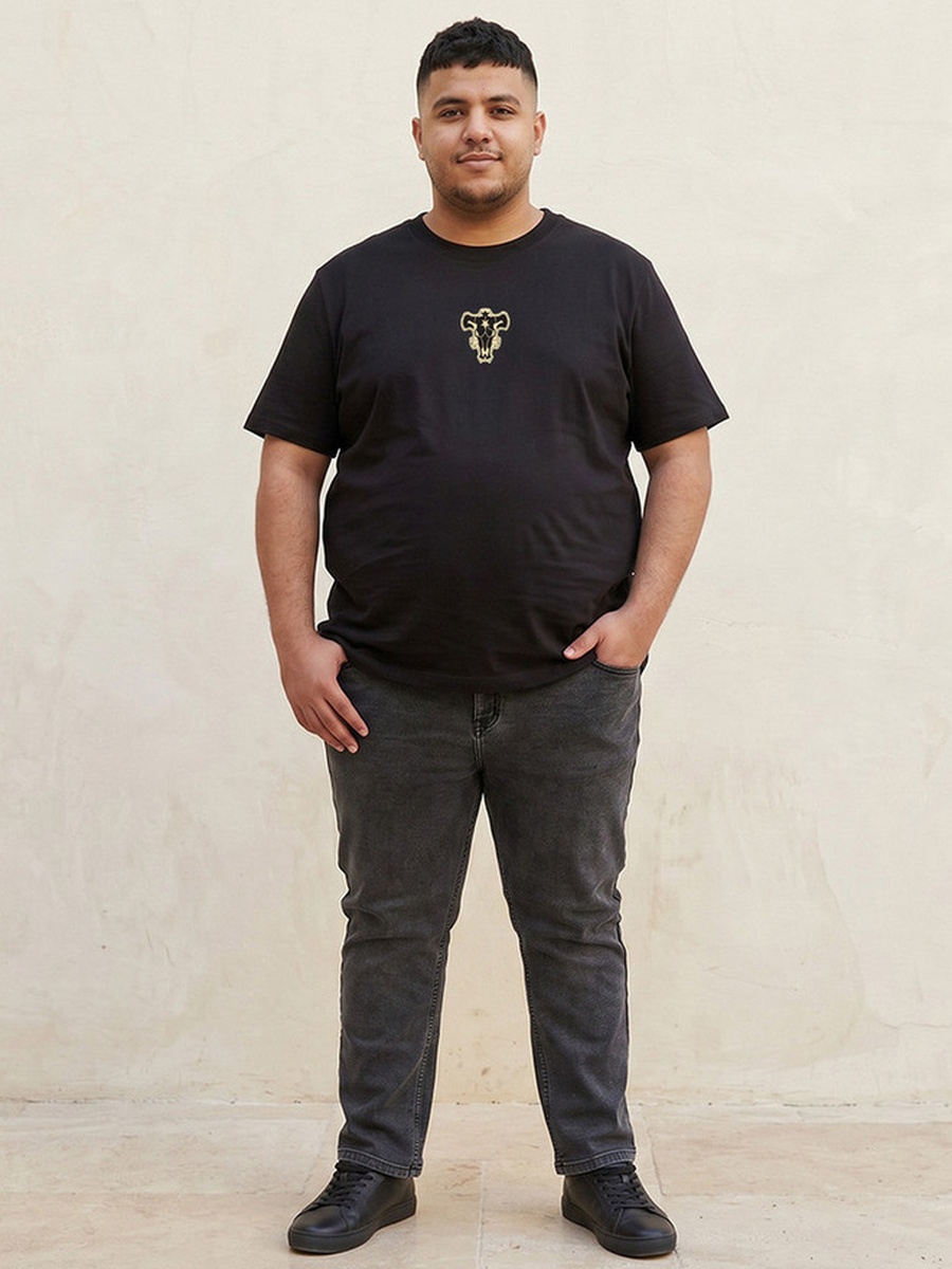 Plus Crew Neck Black Clover Printed T-Shirt