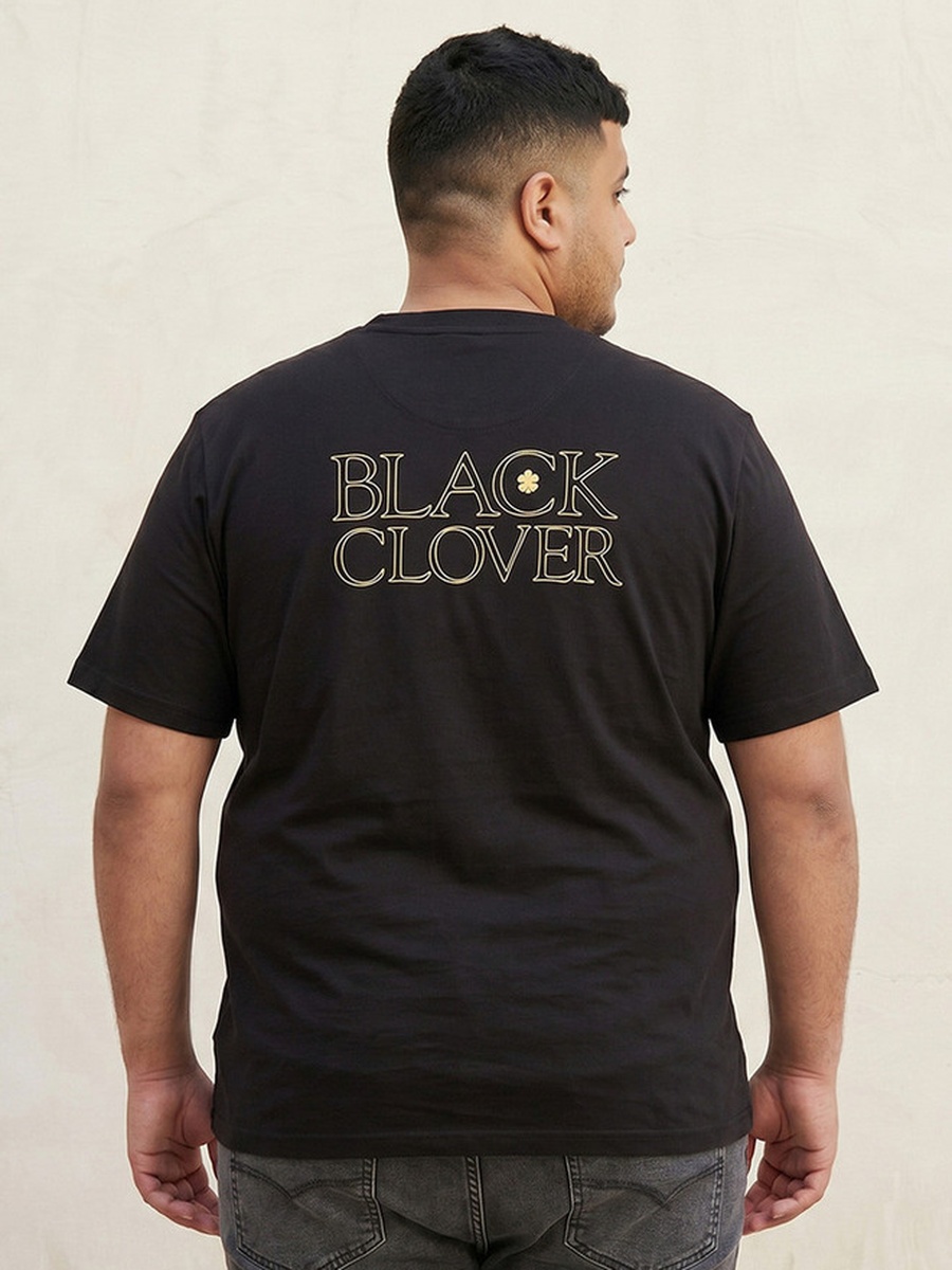 Plus Crew Neck Black Clover Printed T-Shirt
