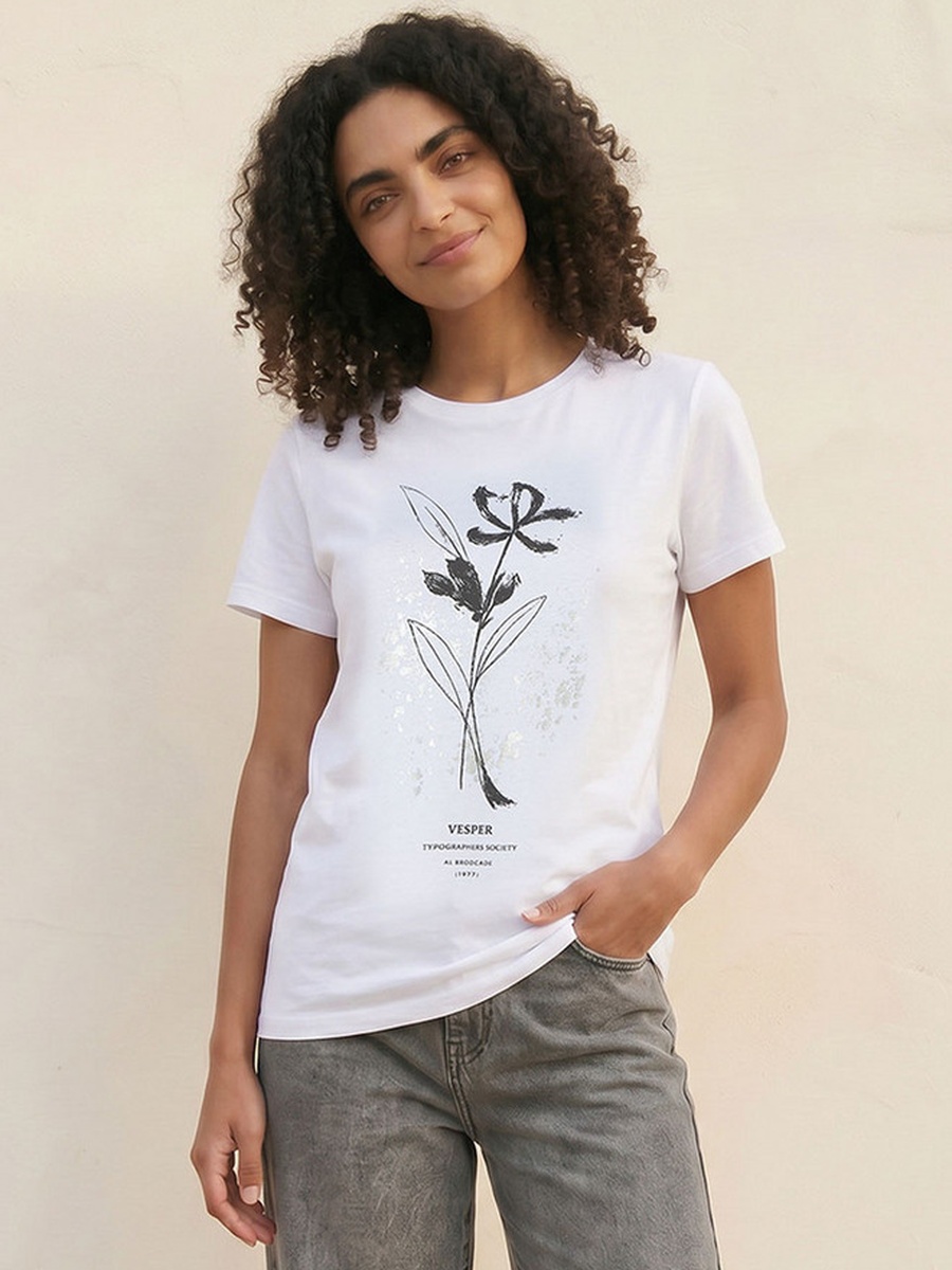 Cotton T-Shirt with Floral Print