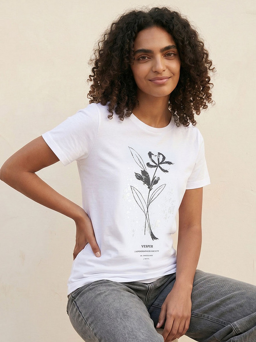Cotton T-Shirt with Floral Print