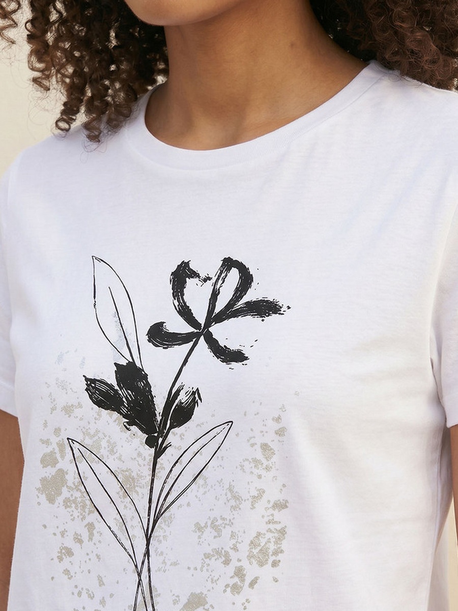 Cotton T-Shirt with Floral Print