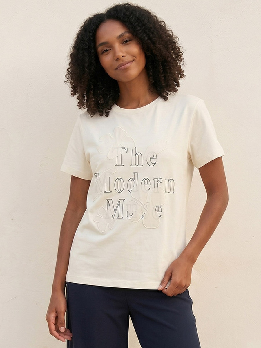 Cotton T-Shirt with Floral Applique