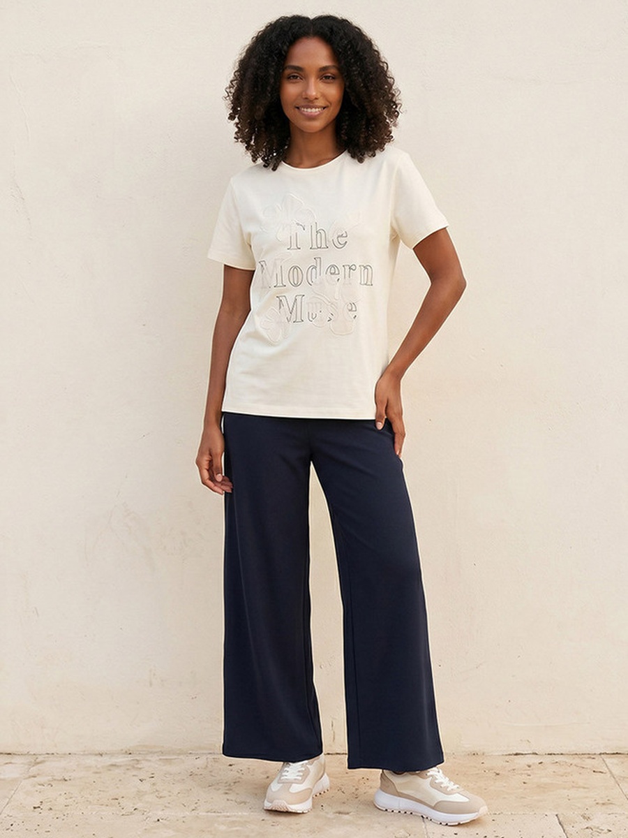 Cotton T-Shirt with Floral Applique