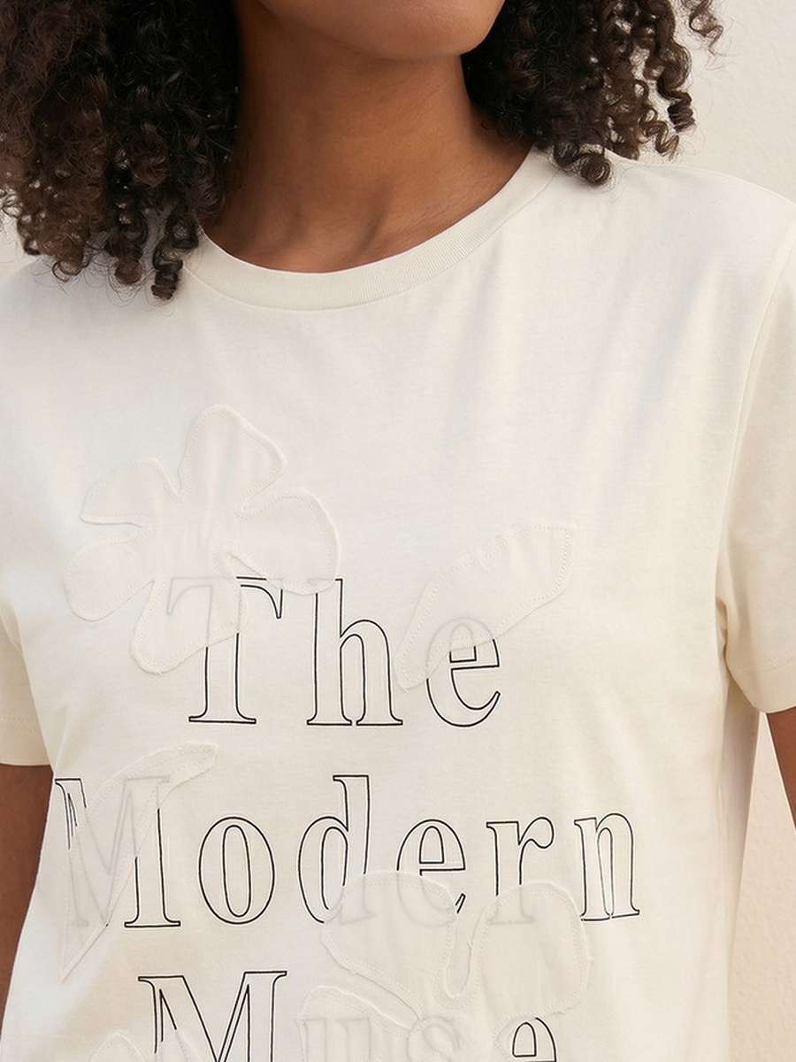 Cotton T-Shirt with Floral Applique